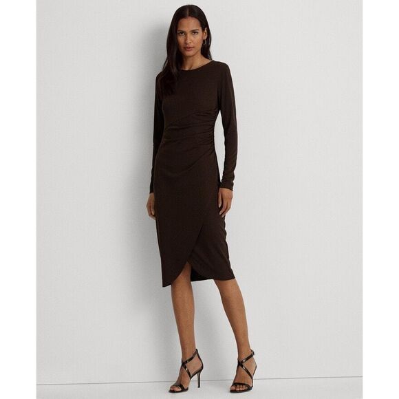 Lauren Ralph Lauren Dresses & Skirts - Lauren Ralph Lauren Women's Stretch Jersey Faux Wrap Dress Chocolate Brown Size